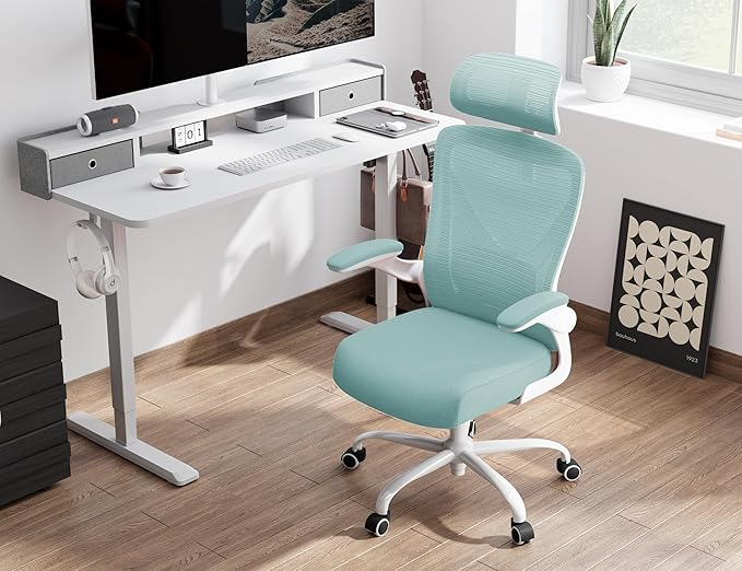 Office Chair - Ergonomic Office Chair with Back Support, Ergonomic Computer Chair - Home Office Desk Chairs, 400lbs Wide Seat Big and Tall Office Chairs with Headrest, Comfy Desk Chairs (Mint Green)