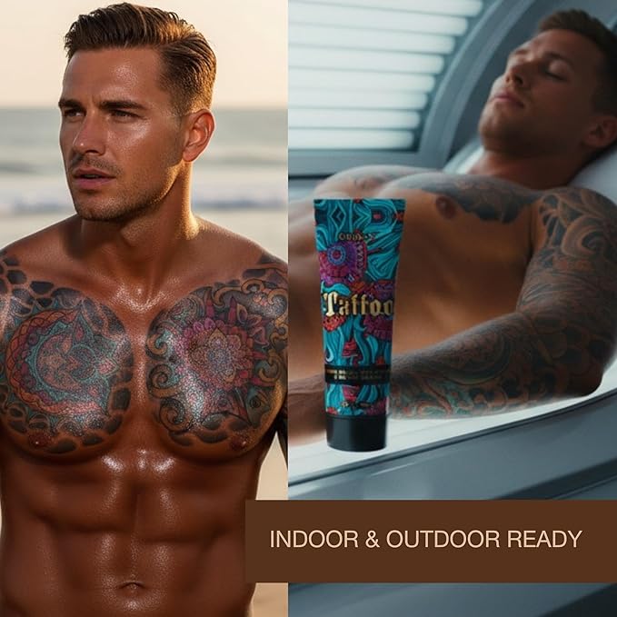 Tattoo Safe Tanning Bed Lotion - Indoor Dark Tanning Accelerator with Fade Protection | Tattoo Color Enhancer & Hydrating Skin Formula (Original 6.76 Fl Oz)