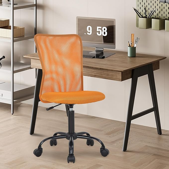 FDW Home Office Chair Mid Back Mesh Desk Chair Armless Computer Ergonomic Task Rolling Swivel Chair Back Support Adjustable Modern with Lumbar Support (Pack of 2, Orange)