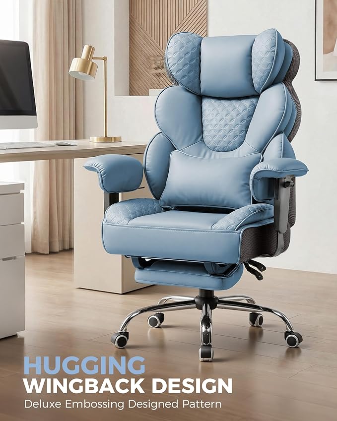 COMHOMA Big and Tall Office Chair with Upgrade Footrest, Heavy Duty Gaming Chair High Back Executive Chair with Spring Lumbar Support for Lower Back Pain Relief, 150°Reclining Adjustable Armrests