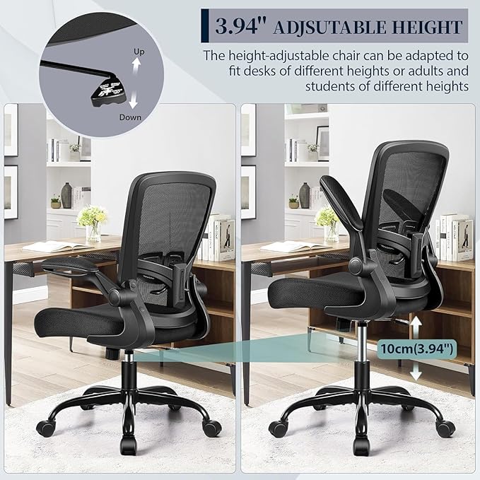 FelixKing Office Chair, Ergonomic Desk Chair with Adjustable Height and Lumbar Support Swivel Lumbar Support Desk Computer Chair with Flip up Armrests for Conference Room (Black),Pack of 2