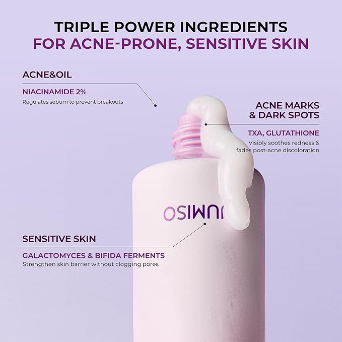 JUMISO Niacinamide 2+ Oil Control Cream - Korean Face Moisturizer for Oily Acne Prone Skin - Pore Minimizing, Sebum Balancing with Hyaluronic Acid, Tranexamic Acid, Galactomyces, 2.7 fl.oz