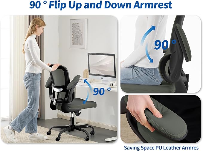 TRALT Ergonomic Office Chair - Desk Chair with Adjustable Lumbar Support Computer Chair - Mesh Comfy Chair with Flip-up Armrests - Gaming Chairs for Adults Home Office (PU Leather, Dark Green)