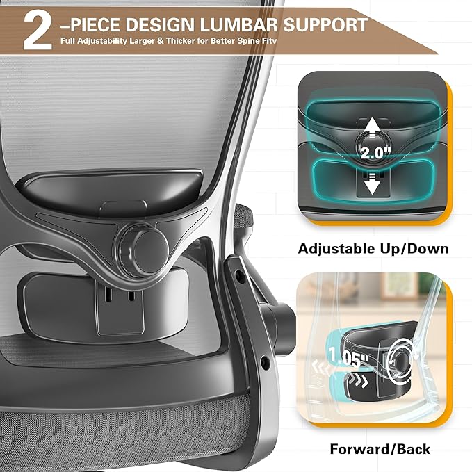 Ergonomic Office Chair - High Back Desk Chair with Adjustable Lumbar Support, Breathable Mesh Back, 330LBS Capacity, Easy Assembly, for Home Office Executive Computer Task