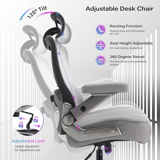 Big and Tall Office Chair 600lbs with 3D Flip Arms, Heavy Duty Large Executive Computer Desk Chair Ergonomic Mesh High Back Plus Size Chair for Adults