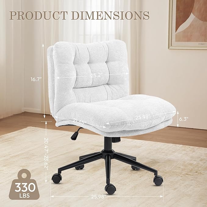 Dowinx Criss Cross Chair with Wheels, Dual-Layer Thickened Cushion, Premium Fabric Morden Home Vanity Chair Wide Seat, Cream White