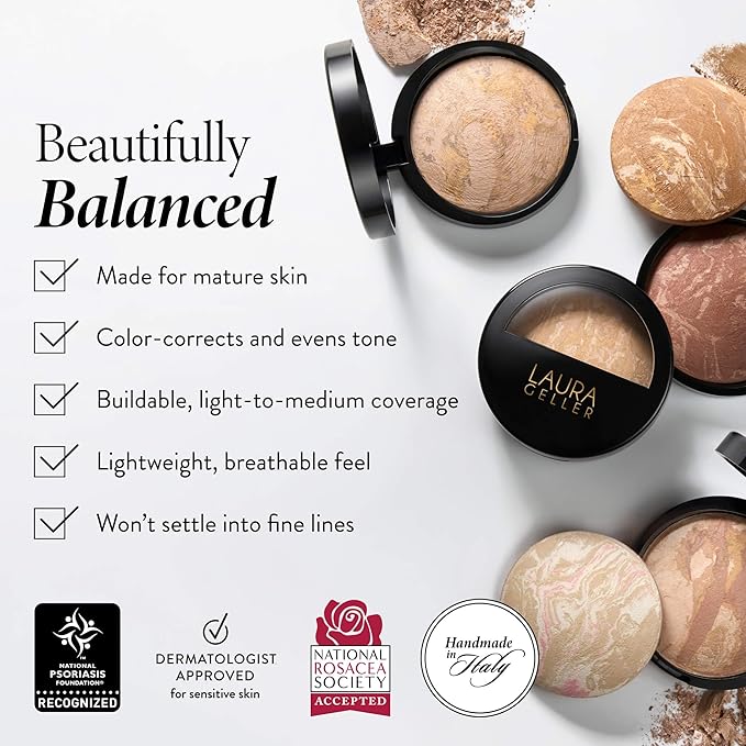 LAURA GELLER NEW YORK Baked Balance-n-Brighten Foundation with Kabuki Brush Makeup Set, Deep