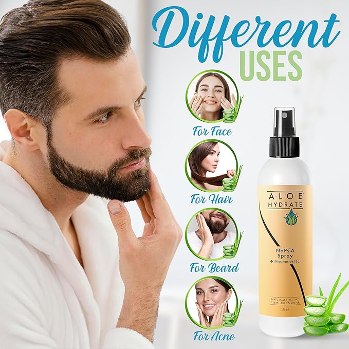 NaPCA Moisturizer Facial Mist & Body Spray. Sodium PCA & Aloe vera Mist Hydrating Face Spray – Lightweight Feel - Refresh, Sooth, Restore Skin Barrier for Dry, Sensitive, Acne Prone Skin(250ml)
