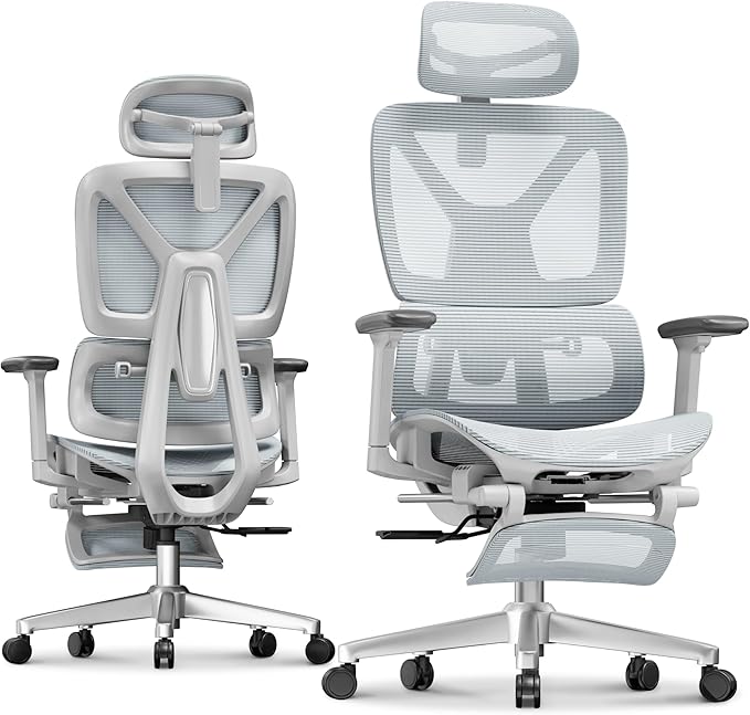 FLEXISPOT ErgoX Premium Ergonomic Office Chair with Footrest- Adjustable 3D Armrests, Dynamic Lumbar Support, Recline & Tilt Function, Mesh Seat, for Home & Office Use,Blue