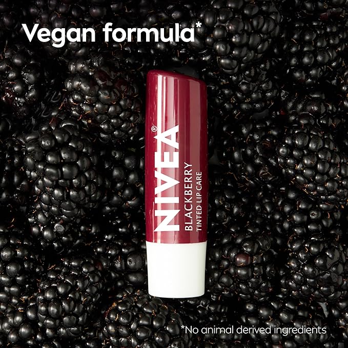 NIVEA Blackberry Lip Care, Tinted Lip Balm with Shea Butter, Nourishing Oils and Vitamin C & E, 3-in-1 Moisture, Repair (for Dry Lips) and Color, 0.17 Oz Stick (Pack of 2)