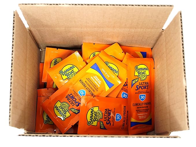Banana Boat Ultra Sport Sunscreen Lotion Packets, Broad Spectrum SPF 30, Water & Sweat Resistant, 0.4 fl oz (Pack of 24)