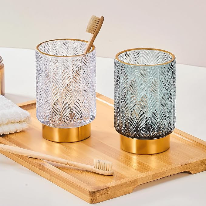 Makeup Brush Holder Organizer,Toothbrush Holders,Desk Pen Pencil Holder,Multifunctional Vintage Glass Brush Cup（A42-9-US）