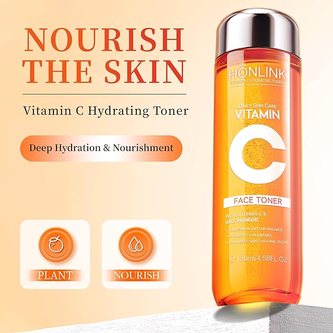 Vitamin C Facial Toner 130ml, 5X Vitamin C with Niacinamide & Hyaluronic Acid, Daily Hydrating Toner to Improve Skin Texture, Balance pH and Enhance Glow