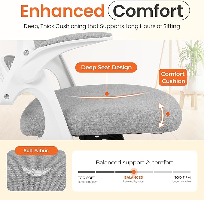 NEO Chair Office Chair Gaming Desk Computer Mesh Ergonomic Chair with Flip-up Arms Comfy Lumbar Support Adjustable Height Rolling Wheels Chair for Home Office (Grey)