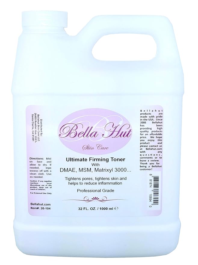 Bellahut Ultimate DMAE & MSM Toner with DMAE, MSM, HYALURONIC Acid & MATRIXL 3000, Tightens pores, Helps Reduce Inflammation, restores PH Balance & tightens Skin (32 Ounce)