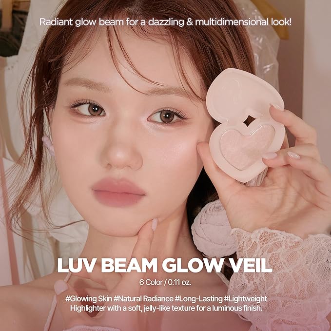 lilybyred Luv Beam Glow Veil | Korean Heart-Shaped Highlighter, Illuminating Shimmer, Radiant Glow, Silky Powder Texture, Buildable & Blendable, Lightweight & Long-Lasting, 0.11 oz. (04 Sun Beam)