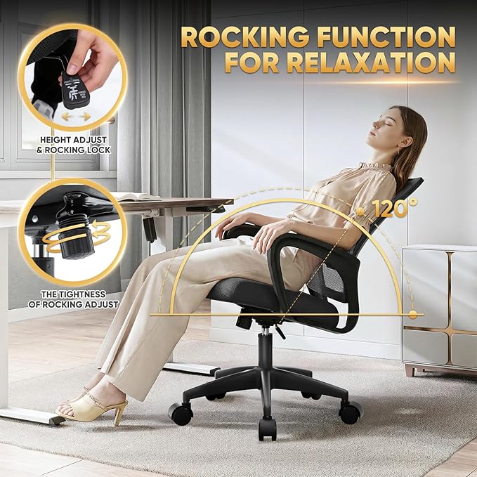 Magshion Ergonomic Office Chair Pack of 2, Mid-Back Mesh Desk Chair, Adjustable Swivel Computer Chair with Lumbar Support & Breathable Backrest for Gaming, Work, Study, 300 Lbs Capacity, Black