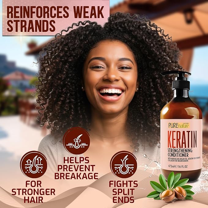 PURE NATURE LUX SPA Keratin Conditioner for Women and Men - Deep Conditioning Treatment to Repair Dry, Damaged Hair and Split Ends - Strengthening Sulfate Free Formula - 16 Fl Oz