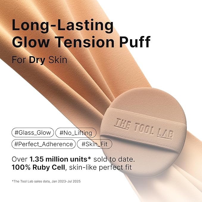THE TOOL LAB Long-lasting Tension Puff 4P Set, Glow + Cover + Airy + Aqua, Liquid Cushion Foundation, Rubycell Makeup Sponge for Hydrating & Smooth Coverage, Korean Makeup (4P, 2.1 inch, Round)