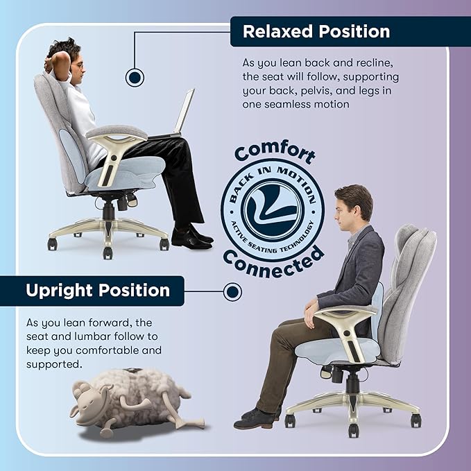 Serta Ergonomic Executive Office Chair Motion Technology Adjustable Mid Back Design with Lumbar Support, Light Gray Fabric