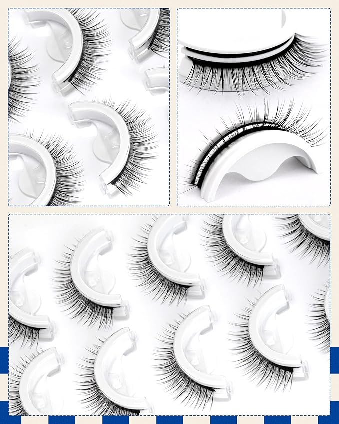 Obeyalash Waterproof Reusable Self Adhesive Eyelashes Natural Look,Doll Eye 10mm, 5 Pairs Stick on False Eyelashes,Pestañas Postizas Naturales,Pre Glued Lashes,Press on False Lashes,Wispy Strip Lashes
