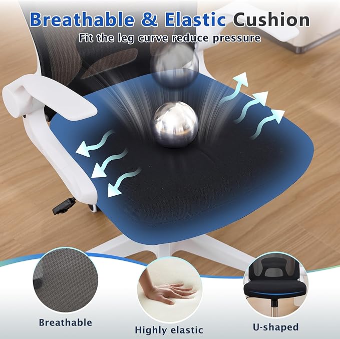 IPKIG Foldable Office Chair for Small Spaces | Home Office Folding Desk Chairs with Wheels and Flip Up Arms | Ergonomic Mesh Computer Chair for Adults & Kids (2PCS White)
