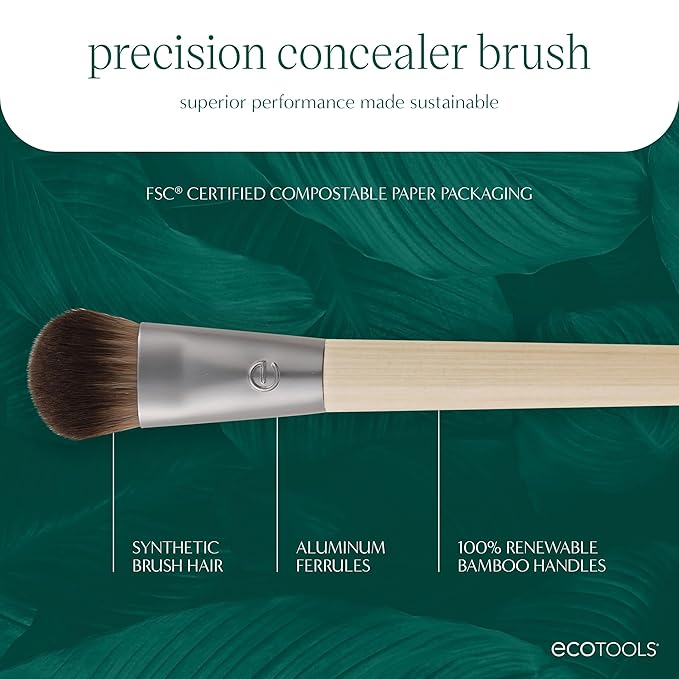 EcoTools Precision Concealer Makeup Brush, For Concealing Under Eyes & Imperfections, Sculpt Skin, Works With Liquid & Cream Makeup, Synthetic Bristles, Cruelty-Free & Vegan, 1 Count