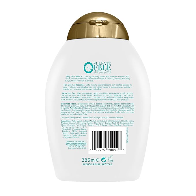 OGX Quenching + Coconut Curl-Defining Conditioner | For Curly Hair | With Coconut & Citrus Oil | Paraben & Sulfate-Free | 13oz Pack of 2