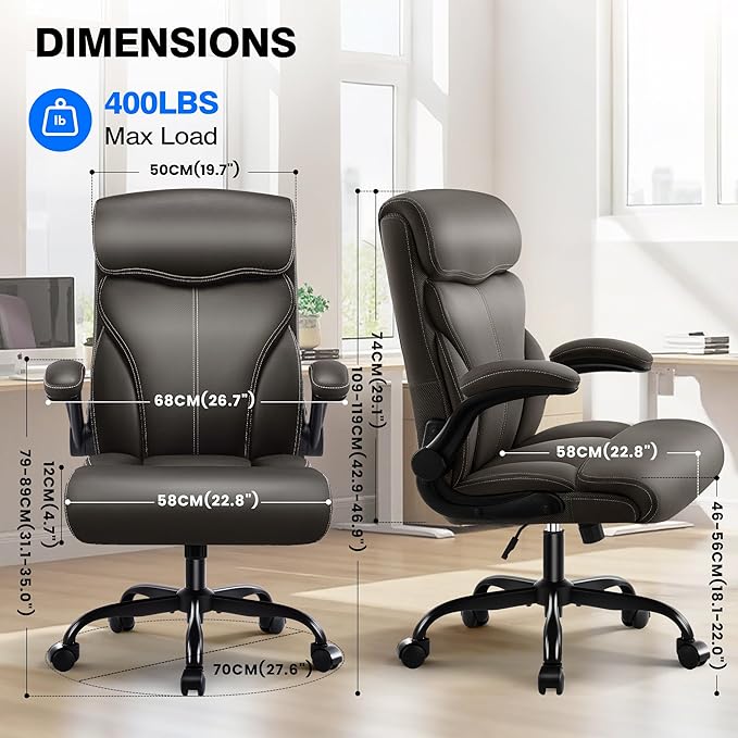 AreShark Office Chair - Executive High Back Breathable Comfy Desk Chair with Lumbar Support - Ergonomic Leather Rolling Swivel Computer Chair with Rock Function for Working Studying Gaming Relaxing
