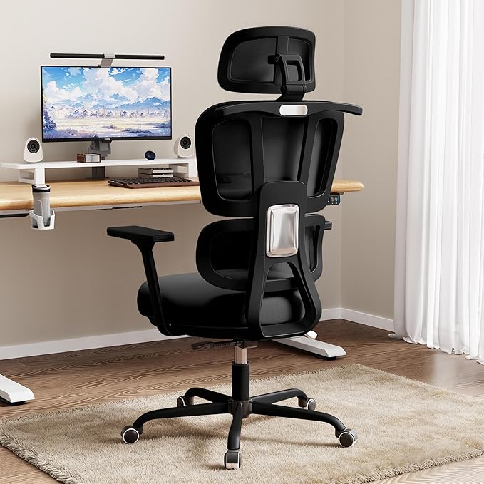 Office Chair Ergonomic Desk Chair with Lumbar Support and Headrest, Thick Cushion Mesh Computer Chair with Armrest and Tilt Lock, High Back Home Office Desk Chairs for Men Women