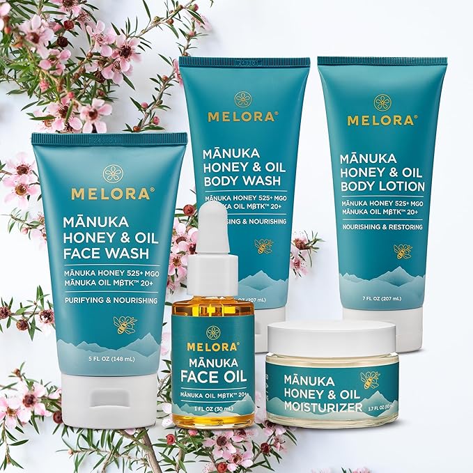 MELORA Manuka Honey Body Wash (7 Oz) - Moisturizing Skin Care Body Soap with Manuka Honey & Oil for Acne, Dry, or Sensitive Skin - Moisturizing Travel Size Shower Gel for Women & Men