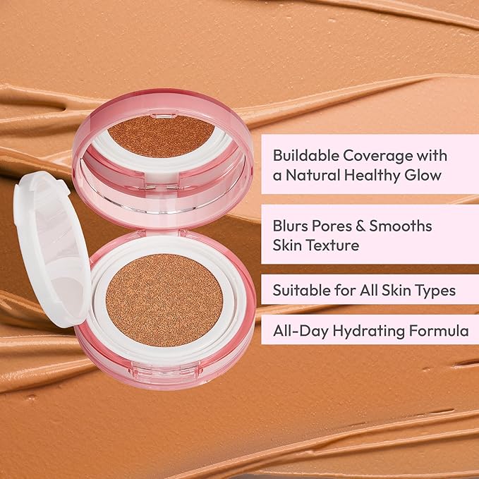 Ruby Kisses Cushion Foundation, Full Coverage Korean Makeup, Lightweight & Long Lasting, All Day Natural Glowy Finish for All Skin Types with Hyaluronic Acid & Bakuchiol (Natural Beige, 0.52 Ounce)