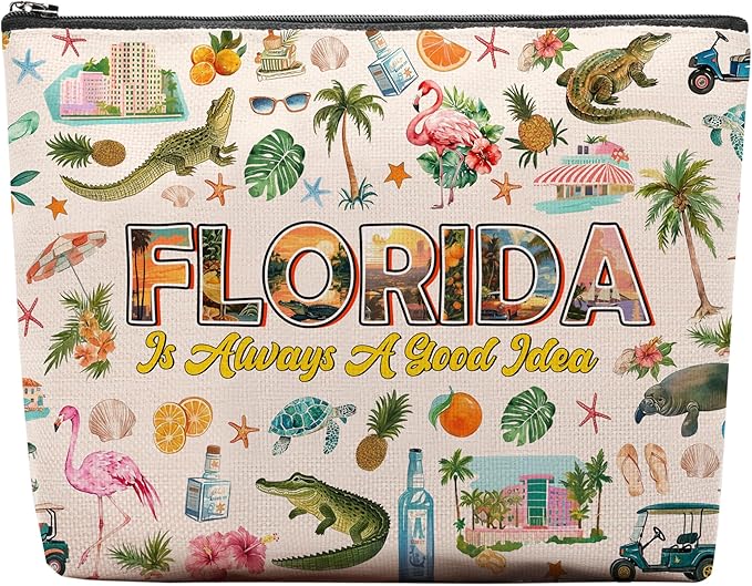 Florida Makeup Bag, Florida Gifts For Women Friends, Vacation Souvenirs Makeup Pouch, Travel Toiletry Bag With Zipper, Birthday Anniversary Christmas Gifts For Best Friend Bestie Her