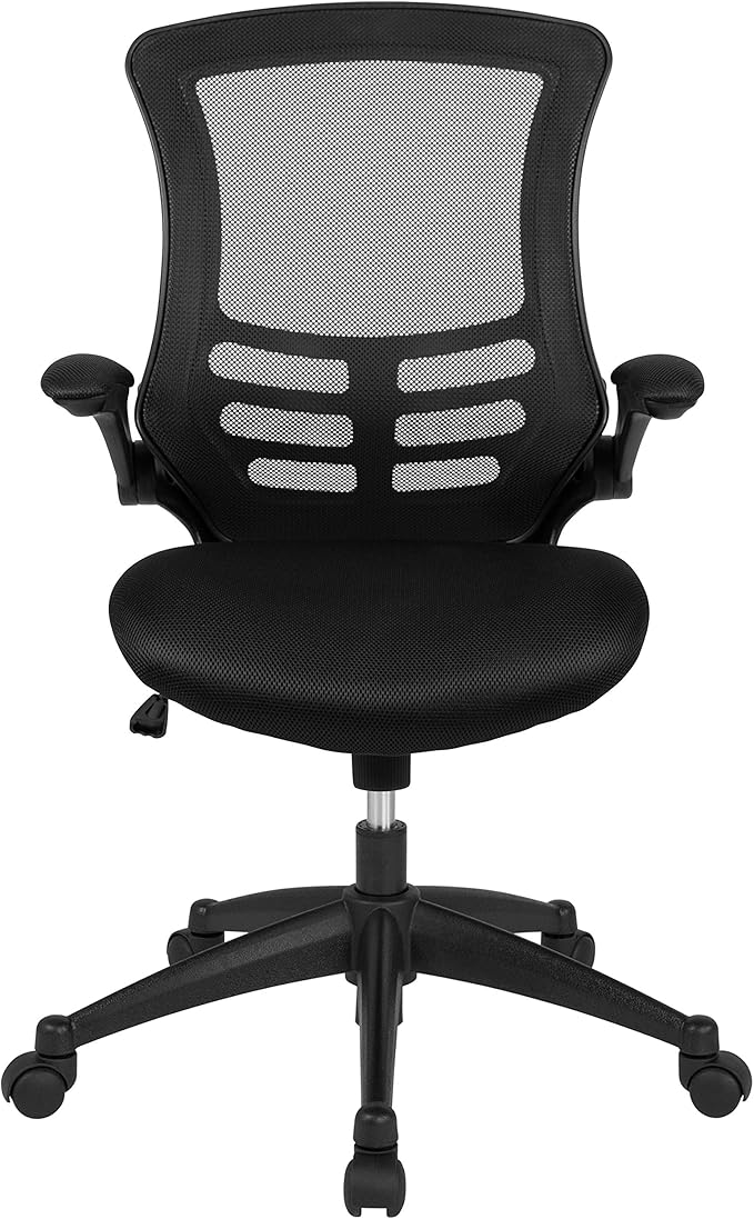 Flash Furniture Set of 4 Mid-Back Swivel Ergonomic Task Office Chairs with Flip-Up Arms, Black Mesh
