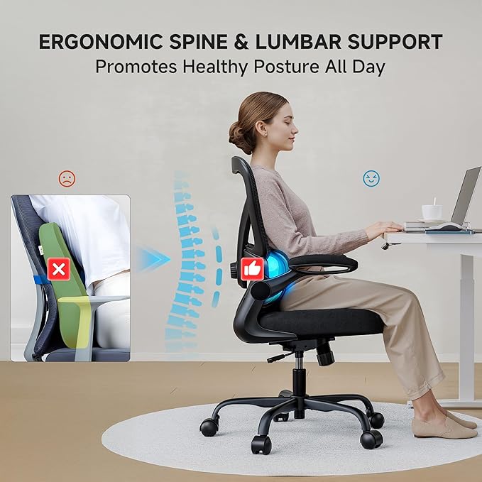 Mesh Office Chair, 330LBS Ergonomic Comfy Desk Chair with Adjustable Lumbar Support, Executive Computer Chairs for Home Office, Black