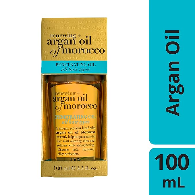 OGX Renewing + Argan Oil of Morocco,Cold-Pressed Argan Oil for Hair Penetrating Treatment & Shine,Moisturizing & Strengthening Silky-Oil for All Hair Types,Paraben-& Sulfate Free,3.3 fl oz,(Pack of 2)