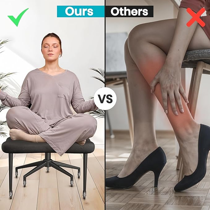 Cross Legged Office Chair with Rubber Wheels - Breathable Mesh Fabric - 360° Swivel ADHD Chair, Wider & Thicker Cushions for Meditation Chair, Criss Cross, and Kneeling