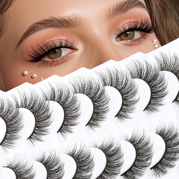 Veleasha Cat Eye Lashes 6D Faux Mink False Eyelashes Fluffy Wispy Strip Lashes Soft 100% Handmade Crisscross Fake Eyelashes Fox Eye Lash 7 Pairs Pack (Fluffy02)