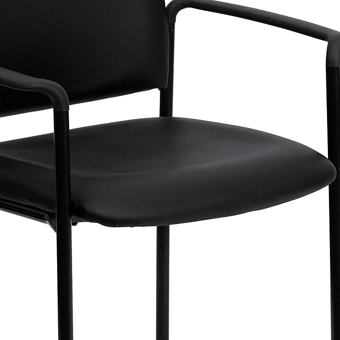 Flash Furniture Tiffany Side Reception Chair with Padded Armrests, Stackable Vinyl Waiting Room Chair for Commercial or Residential Use, Black