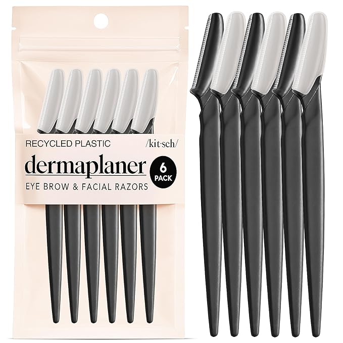 Kitsch Dermaplane Razor for Women Face – Face Razors for Women & Men, Eye Brow Razors & Face Shaver – Exfoliating Facial Razor & Dermaplaner as Skin Care Tool for Smoother Skin - Black, 6 pcs