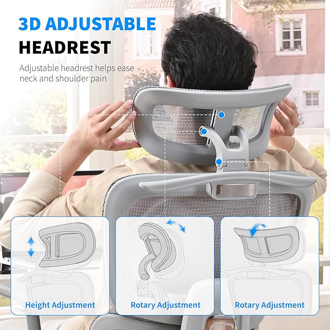 Mesh Ergonomic Office Chair with Footrest,High Back Mesh Gaming Chair with Lumbar Support,Adjustable Headrest and Armrests for Home Office Desk Chair (Modern, Grey)