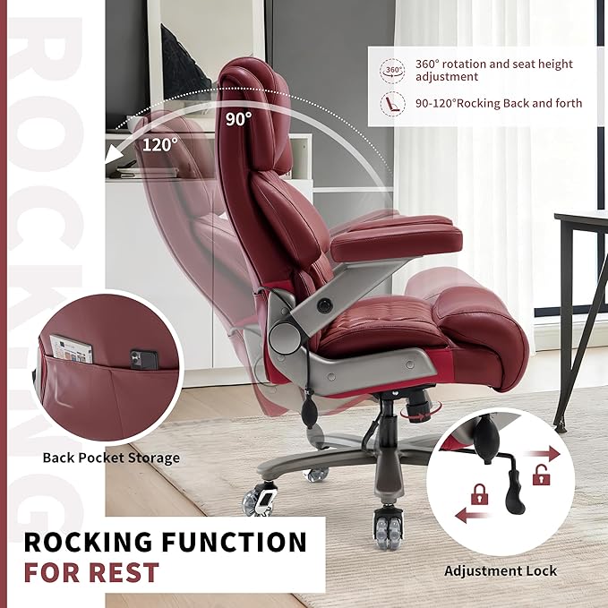 Big and Tall Office Chair 700lbs- Large High Back Executive Computer Desk Chair with 3D Flip-Up Arms, Adjustable Lumbar Support, Extra Wide Plus Size Seat, Heavy Duty Metal Base & Quiet Rubber Wheels