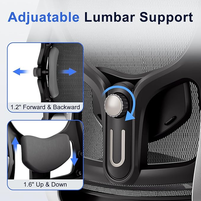 Ergonomic Office Chair, Mesh Seat Cushion with 3D Armrests and 3D Headrest, Adjustable Lumbar Support with 90-120° Rocking Function, Black