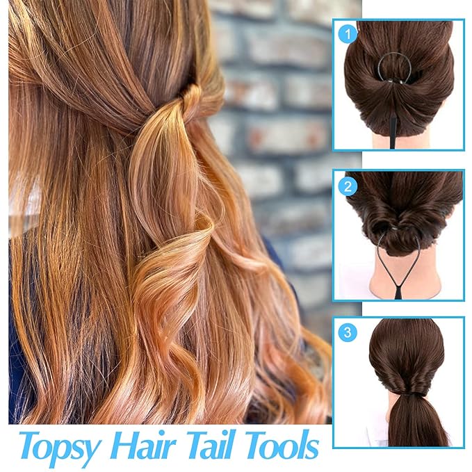 Topsy Tail Hair Styling Set, IKOCO - 1000pcs Hair Elastics (500 Clear, 500 Black), 2 Loop Tools, 1 Rat Tail Comb