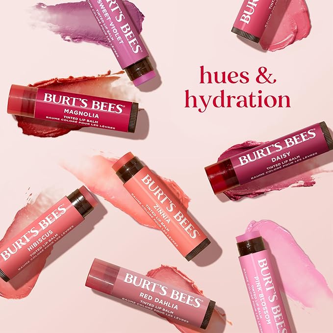 Burt's Bees Easter Basket Stuffers, Lip Tint Balm with Long Lasting 2 in 1 Duo Tinted Balm Formula, Color Infused with Hydrating Shea Butter for a Natural Looking Buildable Finish, Red Dahlia (2-Pack)
