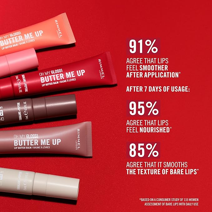 Rimmel London Oh My Gloss Butter Me Up Lip Butter Balm 003 Bubble Gum, Hydrating Lip Balm, Tinted Lip Balm, Lip Care, Hydration, Nourishing, Squalene