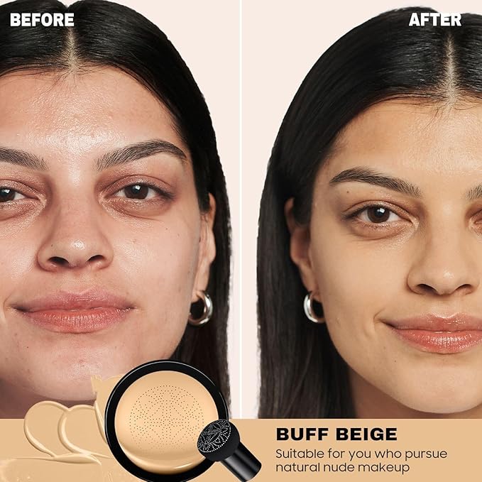 Foundation for Older Women - Air Cushion CC Cream Foundation Makeup, BB Cream Concealer Full Coverage Moisturizing Concealer Brighten Long-lasting (Buff Beige)