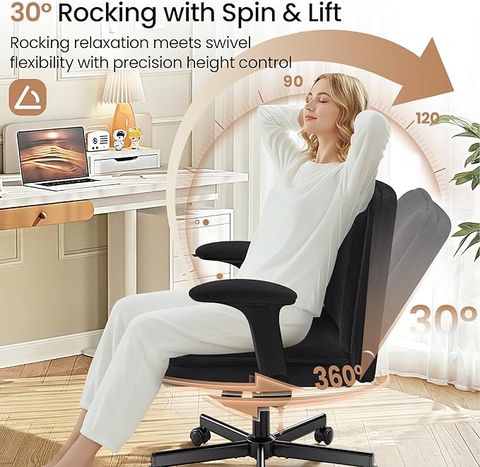 Criss Cross Office Chair with Wheels - Wide Seat Criss Cross Desk Chair with Flip-up Arms and Thick Cushion - Comfy Tilting Swivel Rolling Vanity Chair for Home Office Bedroom Apartment