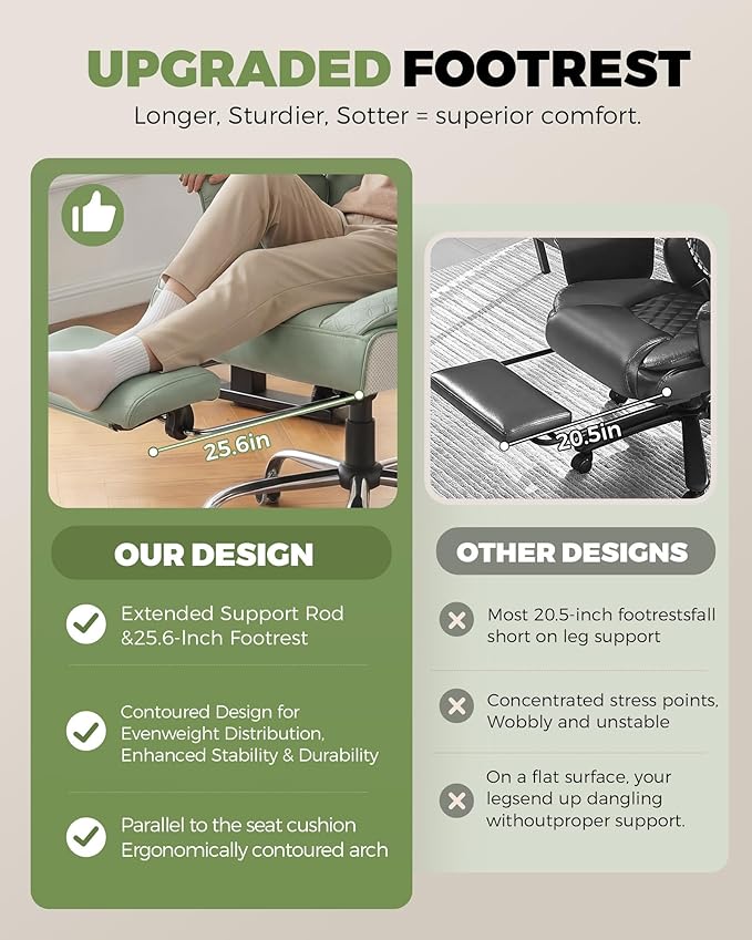 COMHOMA Big and Tall Office Chair with Upgrade Footrest, Heavy Duty Gaming Chair High Back Executive Chair with Spring Lumbar Support for Lower Back Pain Relief, 150°Reclining Adjustable Armrests