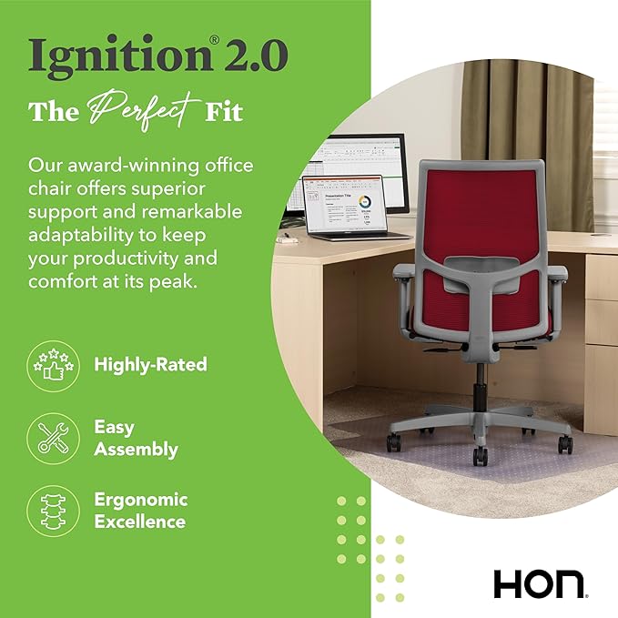 HON Ignition 2.0 Mid Back Task Chair, Spectrum Mesh, Standard Synchro-Tilt Control, Office Chair with Lumbar Support, Height and Width Adjustable Arms, Titanium Frame, Bullseye